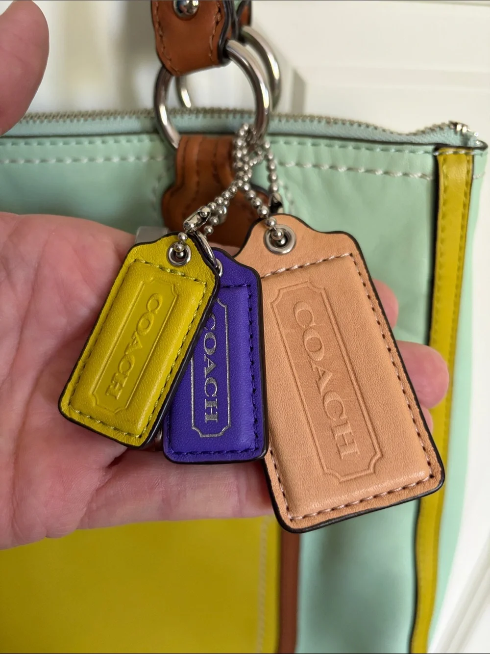 RARE Coach Hallie color block shoulder bag in aqua blue and lime green - Picture 3 of 16